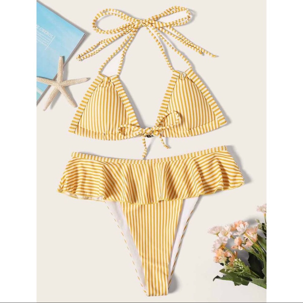 NWOT yellow striped bikini